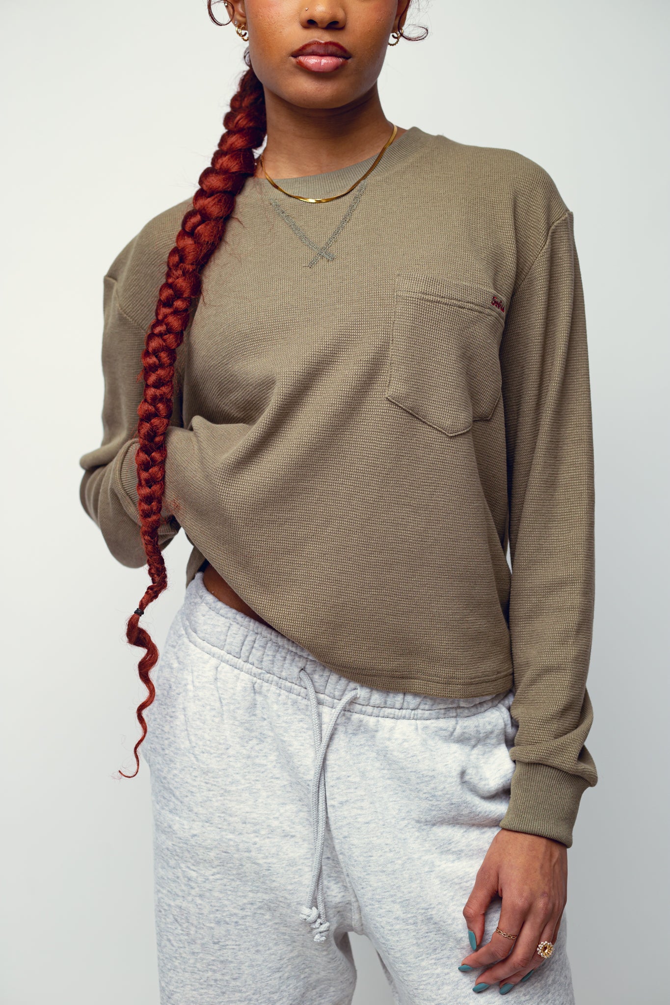 "Burnt Matcha" Waffle Knit Long sleeve