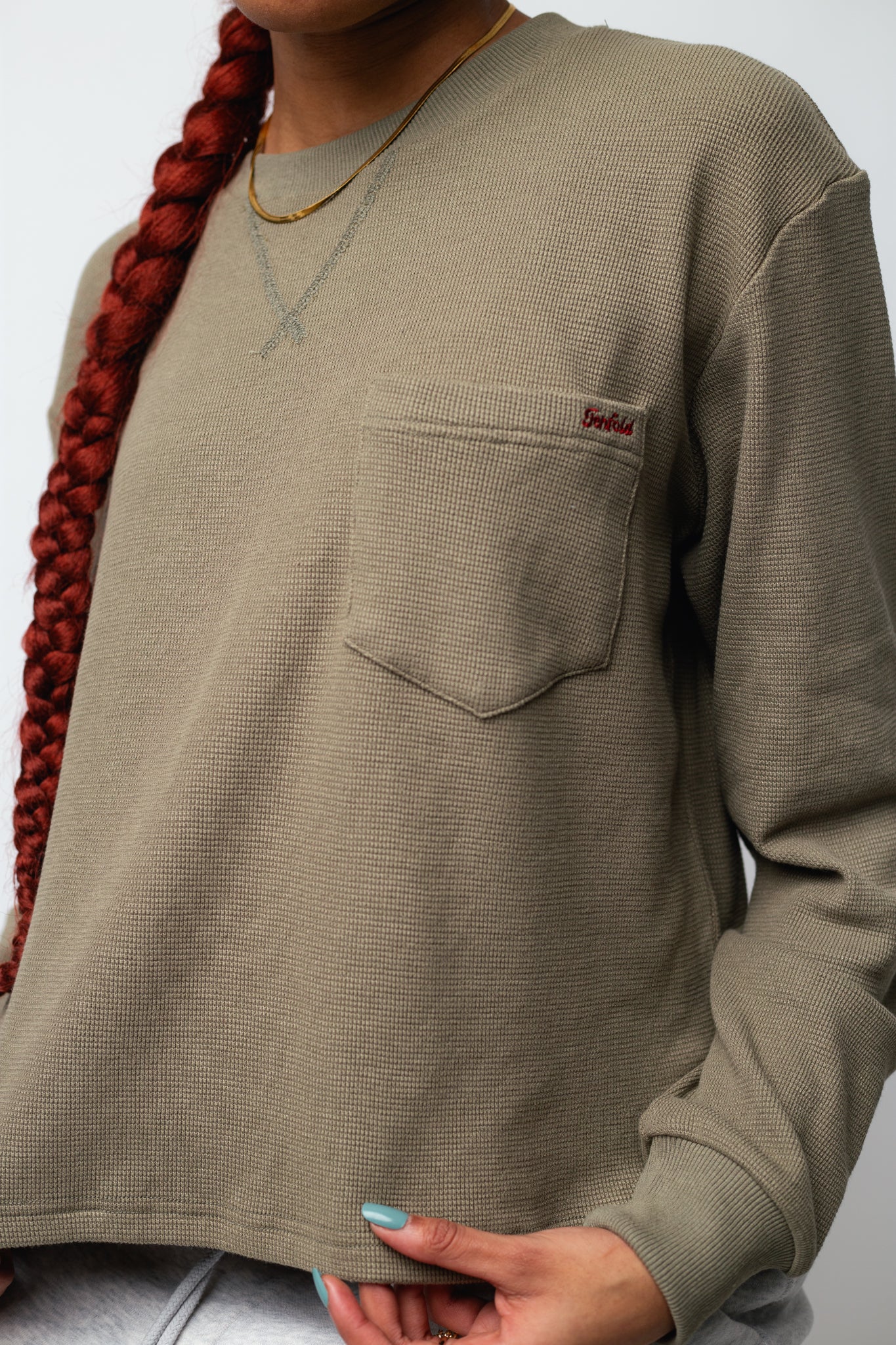 "Burnt Matcha" Waffle Knit Long sleeve